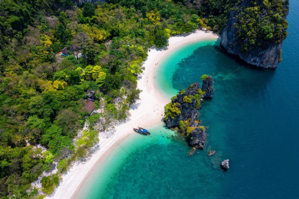 The Hong Islands from above: a ring of limestone enclosing a shallow green lagoon